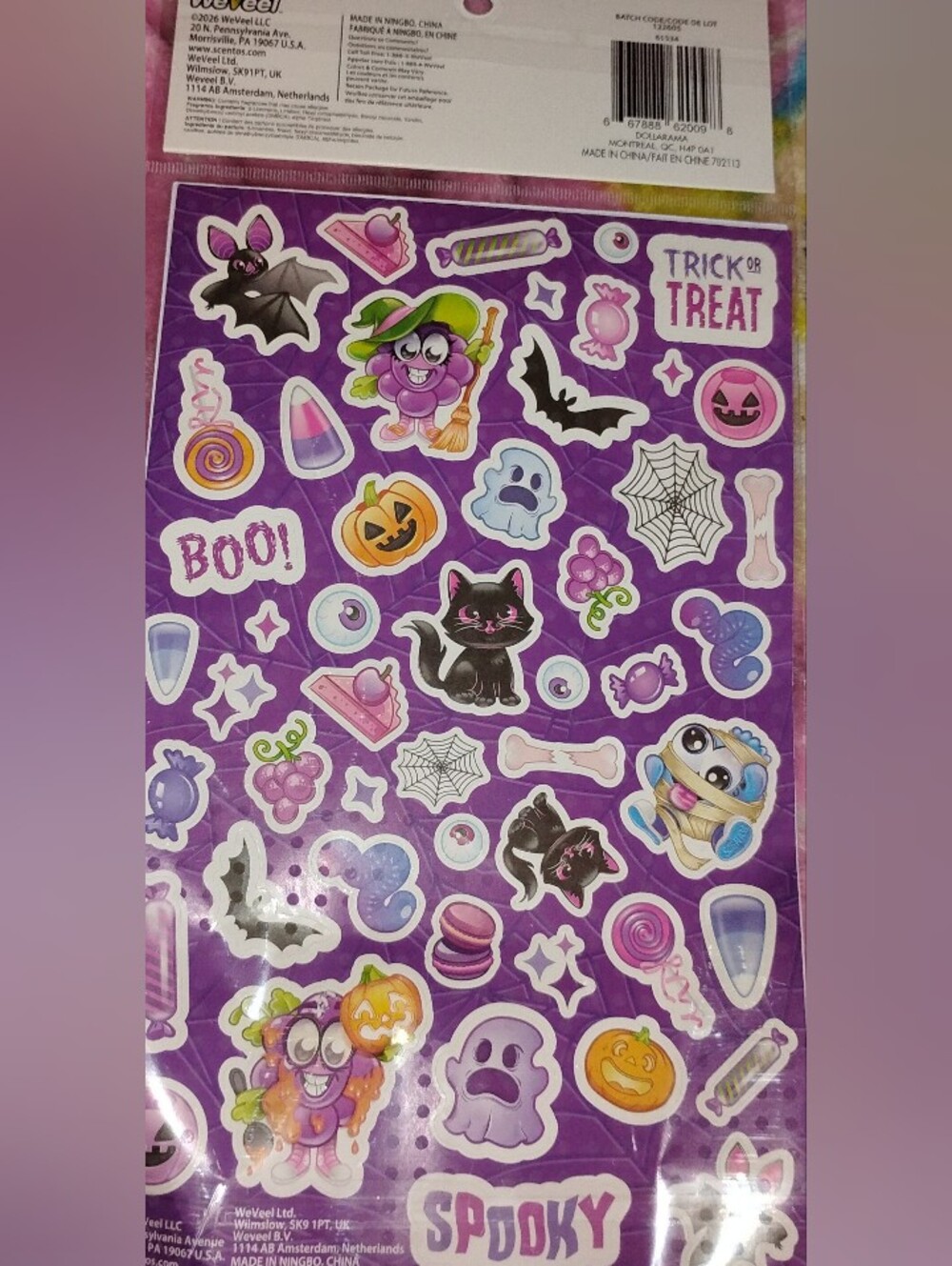 Halloween Two Sheets Sticker Pack - Purple Scented with Spooky Designs